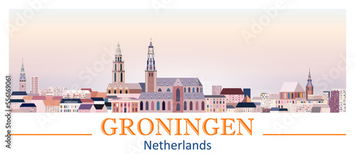 Groningen skyline in bright color palette vector illustration