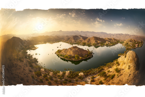 panoramic aerial picture of Nakki Lake and Mount Abu. In India's Rajasthan state, Mount Abu is a hill station. Generative AI