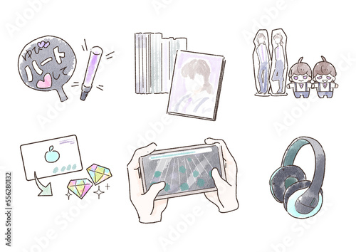 A set of illustrations of otaku accessories.