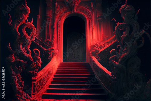 Gates staircase leading to hell red tunnel and black colors . ai