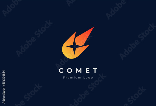 Comet star logo design, comet with star inside, usable for brand and business logos, flat design logo template, vector illustration