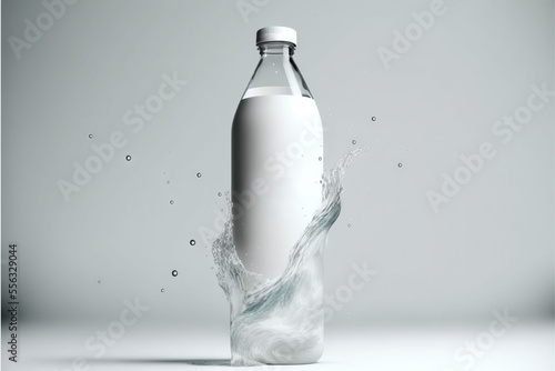 a bottle of water with a splash of water around it on a gray background with a white background and a white background., generative ai