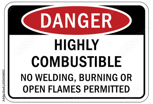 Fire hazard, flammable liquid sign and label highly combustible no burning, welding or open flames permitted