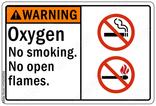 Fire hazard, flammable material oxygen sign and labels no smoking no open flame