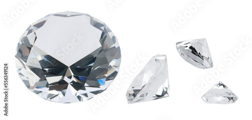 Set with beautiful dazzling diamonds on white background. Banner design