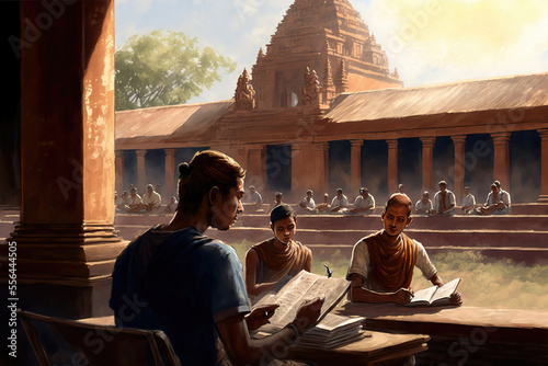 Generative AI : students from around the world studying at the ancient Nalanda university in Bihar, India. This university was a large Buddhist monastery and a leading center of education
