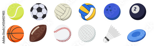 Sports balls minimal flat icon set. Cartoon style.