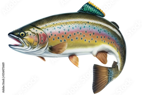 Majestic Rainbow Trout with Shimmering Scales on Transparent Background, PNG.