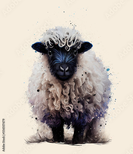 Illustration of Watercolor hand drawn cute Valais blacknose sheep isolated 
