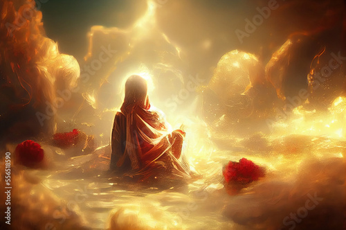 Divine eternal essence, god in heaven. Seer monk oracle