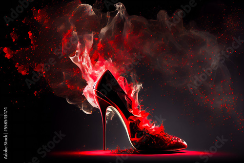Red high heel shoes. Generative AI.