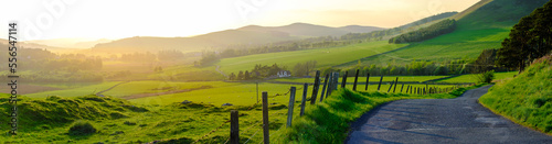 Panorama Of A Rural Road In Scotland At Sunset