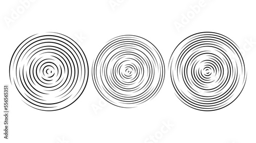Concentric ripple circles set. Sonar or sound wave rings collection. Epicentre, target, radar icon concept. Radial signal or vibration elements.