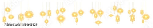 Gold Chinese Lantern Ornament with Glowing Light