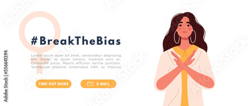 Break the bias banner. Women's international day. Crossed arms to support gender equality. Flat vector illustration isolated on white background