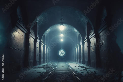 Underground tunnel train station which was closed for a long time Generative AI