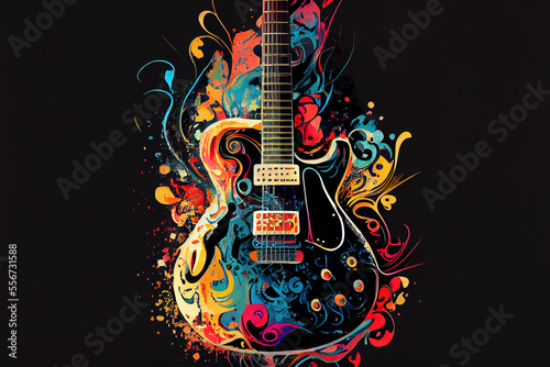 Voka art, Art painting, guitar in the style of pop art. Generative AI