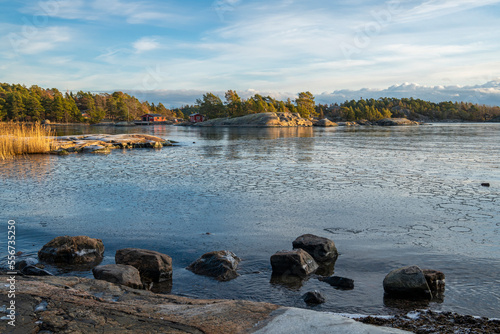 The rocky view of Porkkalanniemi, rocks, stones and Gulf of Finland, Kirkkonummi, Finland