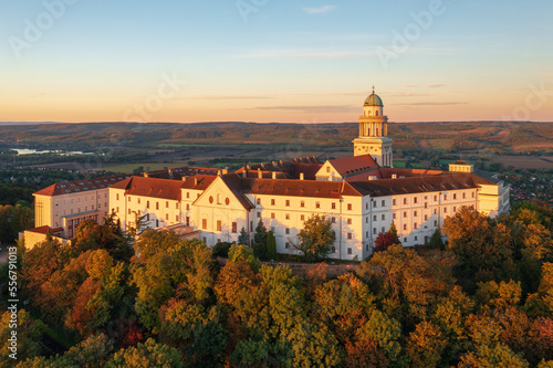 Aerial view about the Benedictine Archabbey of Pannonhalma. This is the second largest territorial abbey in the world.
