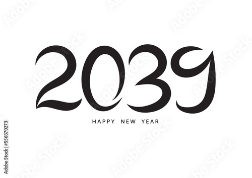 2039 happy new year black color vector, 2039 number design, 2039 year vector illustration, Black lettering number template, typography logo, new year celebration, Holiday greeting card design