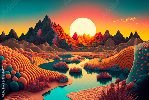 Magical sunset landscape created with generative AI technology