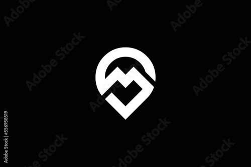 Minimal Awesome Trendy Professional Letter S M Location Icon Logo Design Template On Black Background