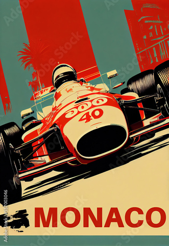 Colourful Retro Monaco Grand Prix Poster Generative AI Illustration