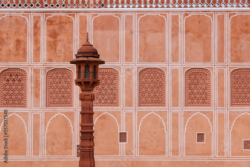 Tall traditional lantern at City palace in Jaipur, Rajasthan, India.