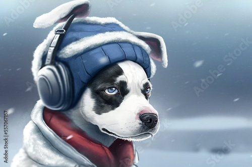 耳あてをした可愛い犬のイラスト(AI generated image)