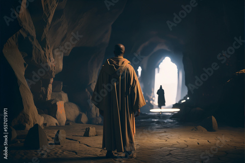 monk in a cave, cinematic