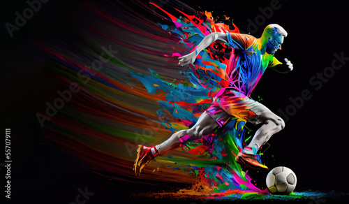 football player with a graphic trail and color splash background