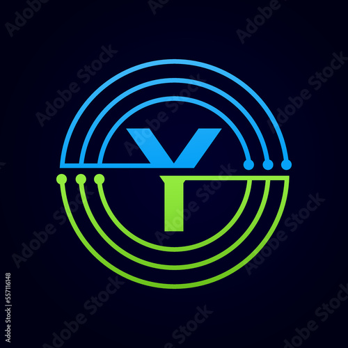 Letter Y connection vector logo template. This logo is suitable for digital, circle, electronic.