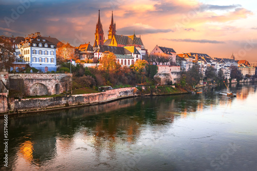 Basel, Switzerland. Beautiful city on Rhine River banks, Munster Cathedral.