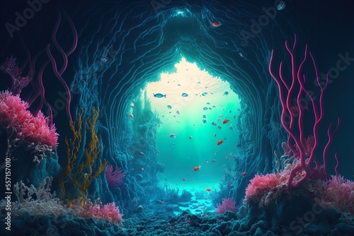 Fantasy Scenery Underwater. Generative AI