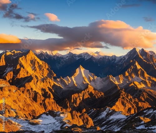 sunset in the snowy mountains 
