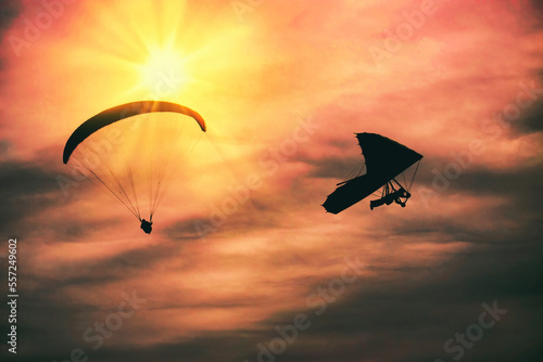 Hang glider, para glider sail at sunset Torrey Pines State Natural Reserve California USA