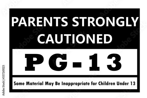 PG-13 sign. Symbol for content not intended for children under 13. SIgn of material that may be inappropriate for children under 13