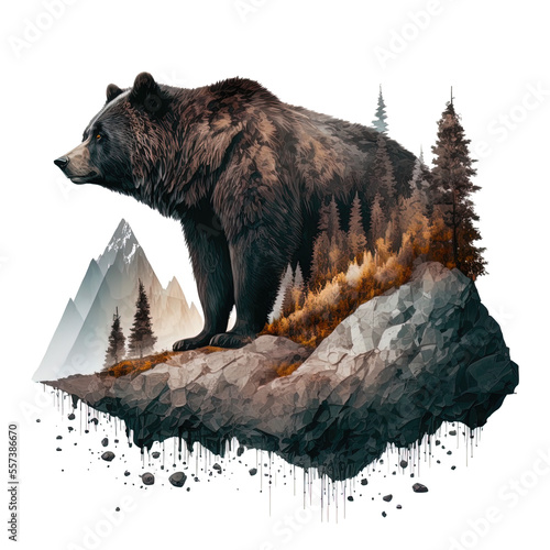 grizzly brown bear in the wilderness visualization on isolated background