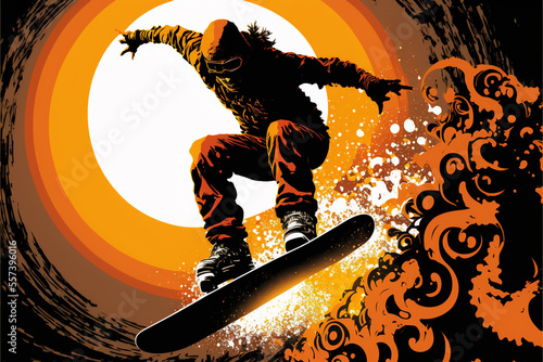 Snowboarder grinding on a rail in a terrain park