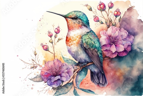 Stunning Hummingbird watercolor illustration made with Generative AI 