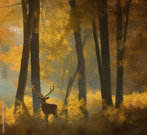 forêt des vosges en automne avec un cerf, generative ai