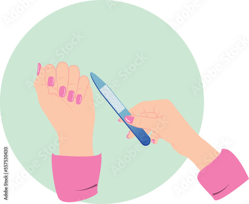 Manicure with nail file, vector illustration.