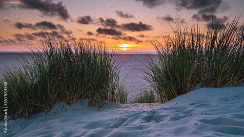 Beach at the Island of texel during sunset in the Netherlands