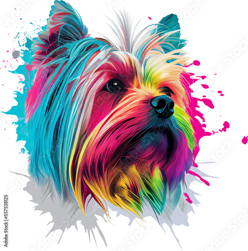 Colorful yorkshire terrier with paint splashes 