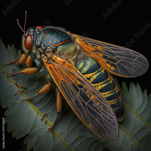 Periodical Cicada Adult, (Magicicada septendecim) Northern Illinois Sub-Brood, (part of Marlatt's XIII) Niles, Illinois. Generative AI