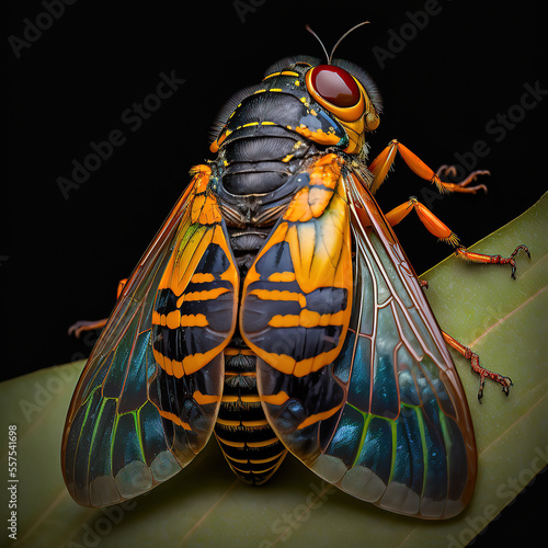 Periodical Cicada Adult, (Magicicada septendecim) Northern Illinois Sub-Brood, (part of Marlatt's XIII) Niles, Illinois. Generative AI