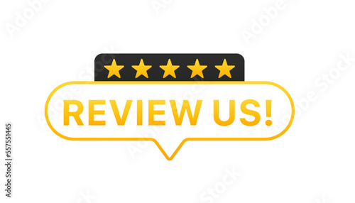 Review us! User rating concept. review and rate us with stars. business concept, elements for website. Isolated on white background. Vector illustration