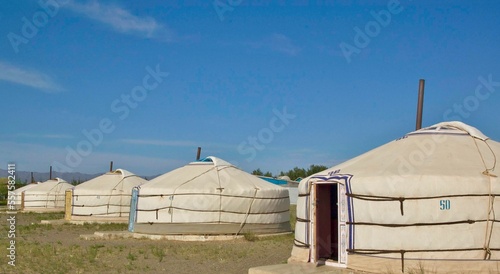 Mongolian traditional gers camping in the countryside of Mongolia