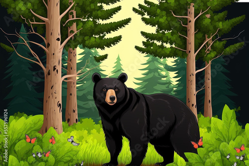 Black bear in the forest in the thumbnail. Generative AI