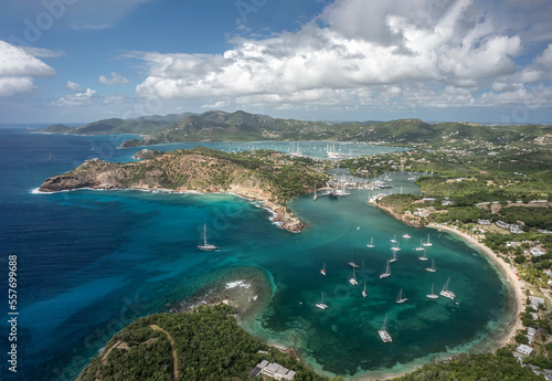 The drone aerial footage of Galleon Beach, Freeman's Bay and English Harbor in Antigua. 